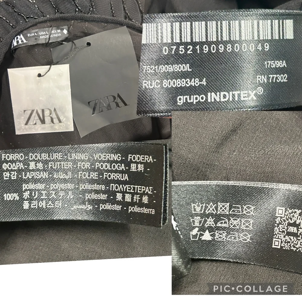Zara Festive days limited collection black silver beaded fringe midi dress L NWT - Picture 12 of 13